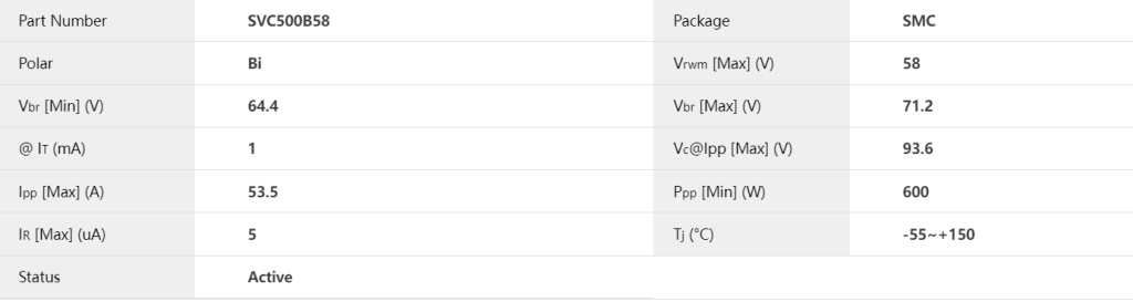 SVC500B58系列双向TVS瞬态抑制二极管产品参数及其规格书-赛米微尔-Semiware-社区