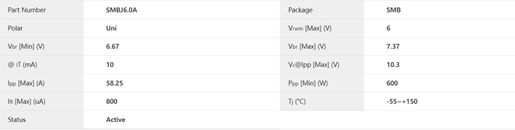 SMBJ6.0A系列通用型单向TVS二极管电性参数及应用-赛米微尔-技术支持社区