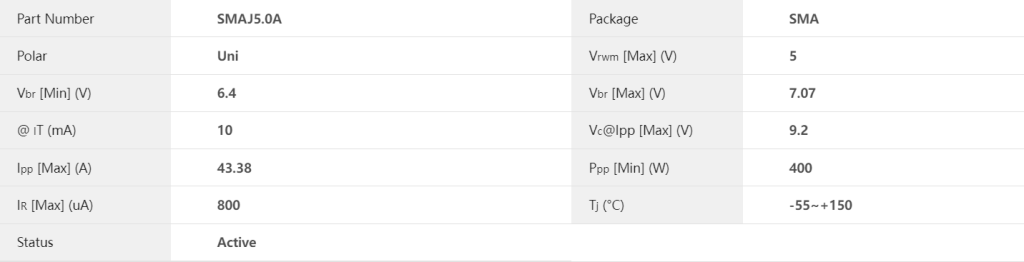SMAJ5.0A系列通用单向TVS二极管产品参数及其应用-赛米微尔-技术支持社区