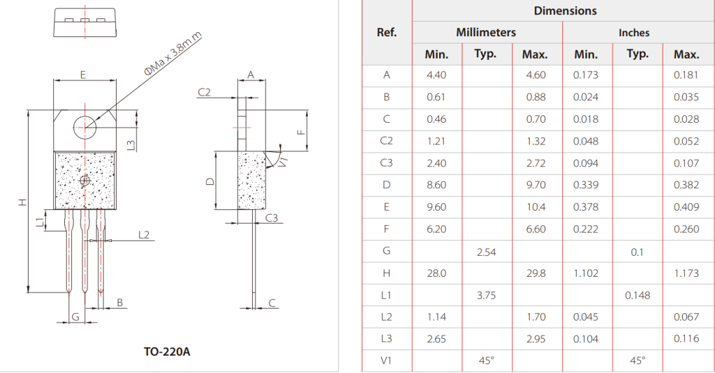 BTA16-600BW Standard Bidirectional Thyristor Pad layout