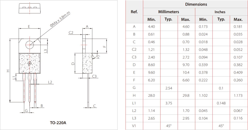 BTA16-800BW Standard Bidirectional Thyristor Pad layout