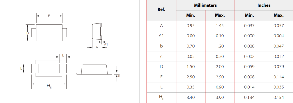 SMF12CA TVS diode SMD TVS Diodes Package dimension